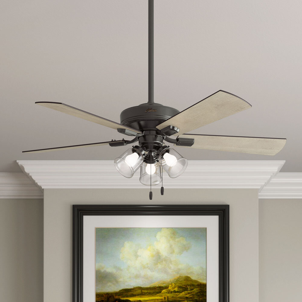 Large Rooms %2528up To 18 X 20 Ft%2529 52%2522 Crestfield 5   Blade Standard Ceiling Fan With Pull Chain And Light Kit Included 